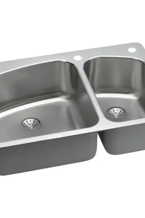 Elkay LKHSR2509RPD1 Harmony 1 Hole Stainless Steel Double Bowl Universal Mount Kitchen Sink Free Returns