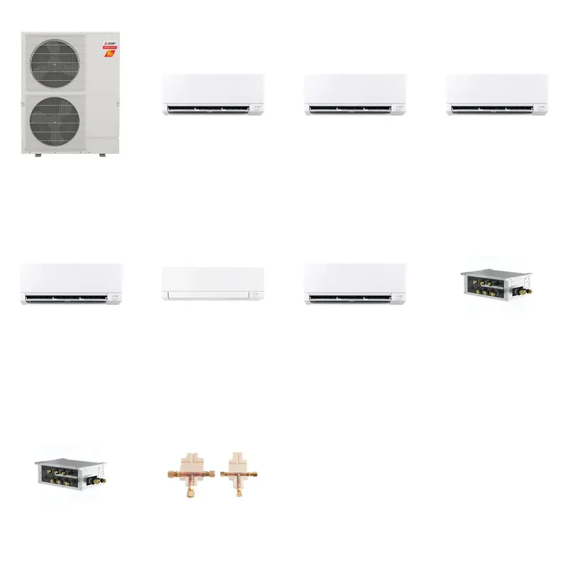 Mitsubishi Multi-Zone 60000 BTU R-454B 20 SEER2 6-Zone Wall-Mounted Mini Split Heat Pump System - 6K+6K+12K+12K+15K+24K Trending