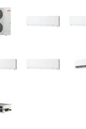 Best Choice Mitsubishi Multi-Zone 48000 BTU R-454B 20 SEER2 5-Zone Wall-Mounted Hyper Heat Mini Split Heat Pump System - 6K+6K+12K+12K+15K